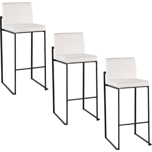 Fuji 30" High Back Bar Stool in Black Steel & White Velvet (Set of 3)
